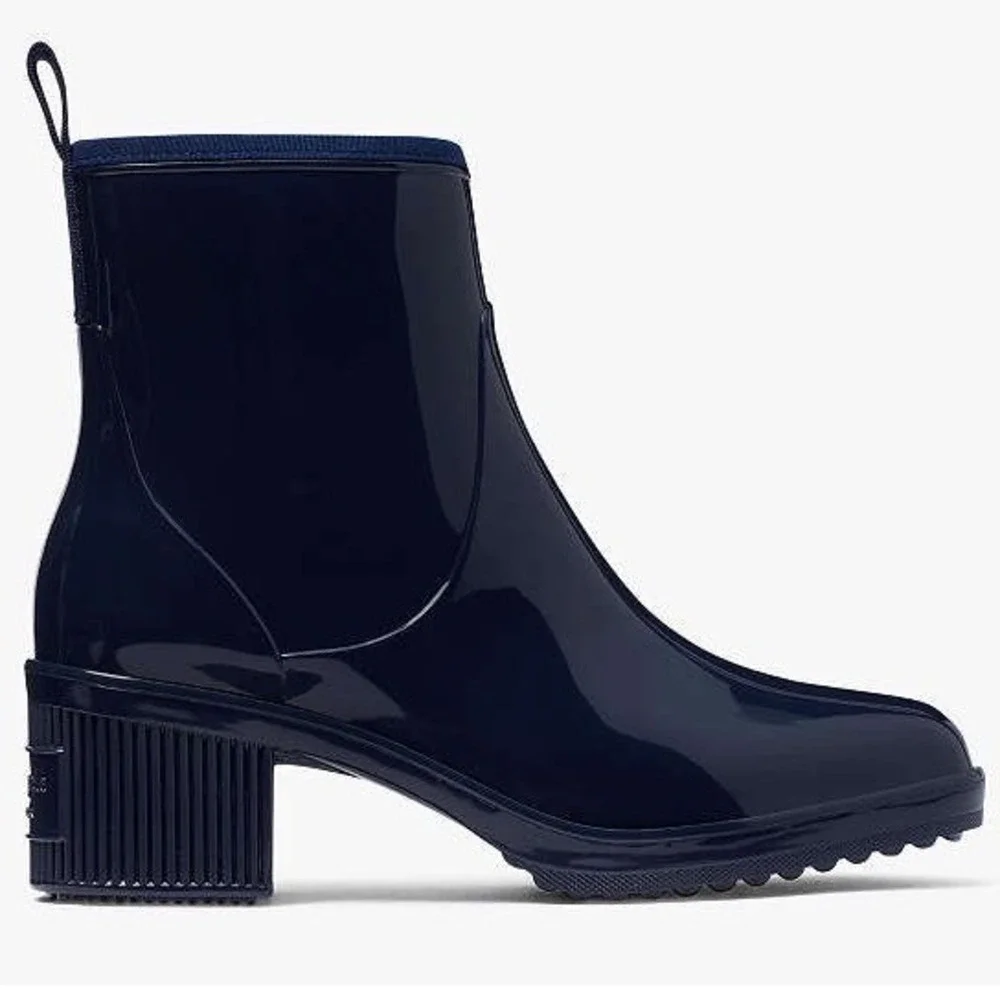 Kate Spade Puddle Rain Booties Blazer Blue PVC Rubber Ankle Boots KA300 7B NEW